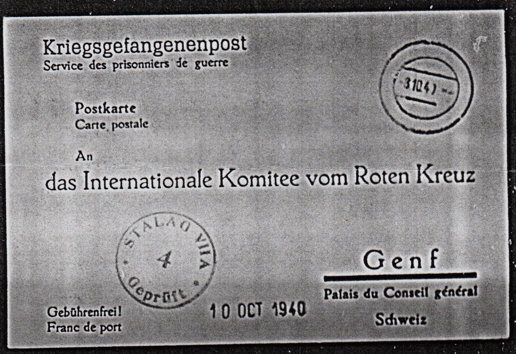 Carte de capture de Kleber FIEVET obtenue auprès de la Croix-Rouge