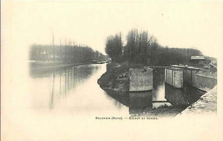 L'Escaut et la Sensée à Bouchain sur une carte postale ancienne