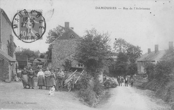 La rue de l'abrisseau à Damousies sur une carte postale ancienne