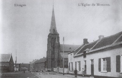 l'église du monceau d'élouges sur une carte postale ancienne