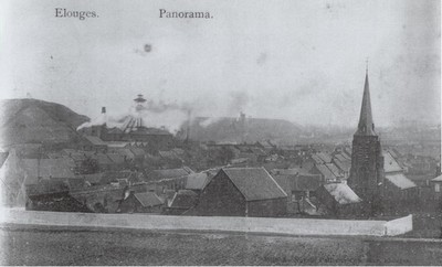 Panorama des societes charbonnieres d'elouges sur carte postale ancienne