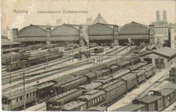 La gare centrale de Munich sur une carte postale ancienne