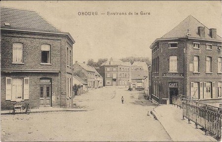 le quartier de la gare d'Obourg sur une carte postale anciennne