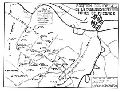 carte qui indique l'emplacement des puits de mines à Fresnes-sur-Escaut