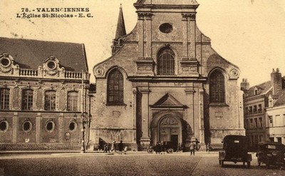 L'ancienne église Saint-Nicolas de Valenciennes sur carte postale ancienne