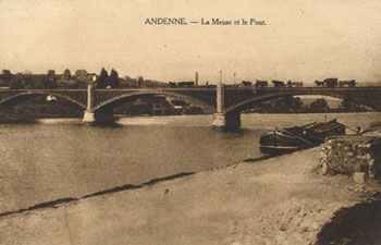 la meuse et le pont à Andenne sur une carte postale ancienne