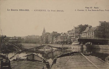 Le pont sur la Meuse dédruit à Andenne pendant la Première Guerre Mondiale