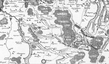 Dour sur une carte de 1709