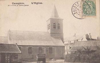 L'église Saint-Amand de Camphin sur une carte postale ancienne