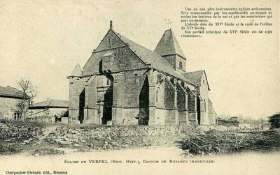 l'église de verpel sur une carte postale ancienne