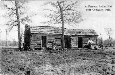 une célébre cabane indienne prés de Coalgate dans l'Oklahoma sur carte postale ancienne