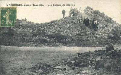 l'église de Masnières en ruines après la Première Guerre Mondiale