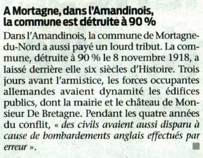 Article de presse sur la destruction de Mortagne par les allemands en 1918