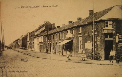 la route de Condé à Quievrechain sur une carte postale ancienne