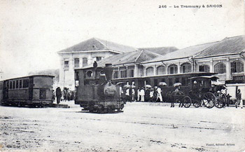 le Tramway de Saïgon sur une carte postale ancienne