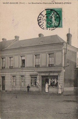 la boucherie Finez-Rogez sur une carte postale ancienne de Saint-Saulve