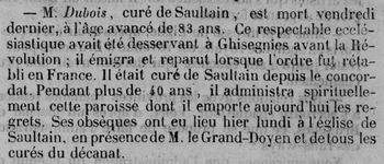 Extrait du journal l'Echo des Frontières du 6 mars 1843