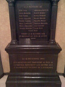 Monument aux morts de l'Escalade dans le temple de Saint-Gervais à Genève (Suisse)