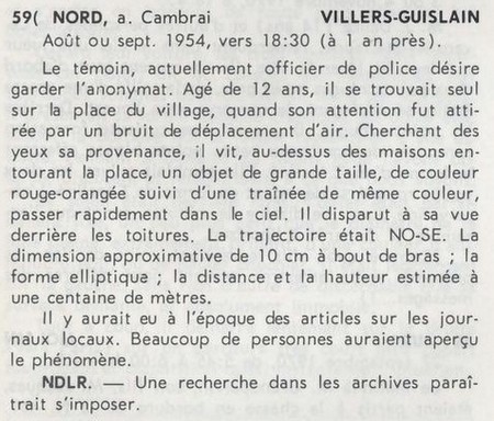 Article sur la présence d'ovnis à Villers-Guislain en 1954