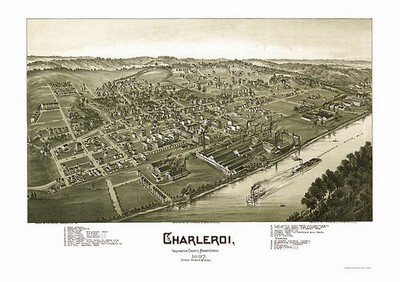 vue aérienne d'autrefois à  de Charleroi en Pennsylvanie vers 1897