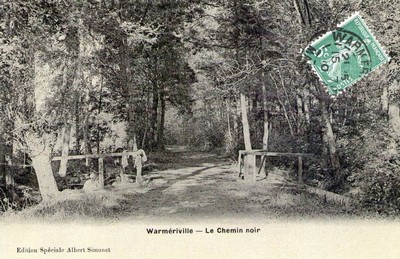 Le chemin noir à Warmeriville sur une carte postale ancienne