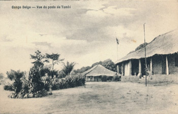 Vue du poste de Yumbi (Congo Belge) sur une carte postale ancienne