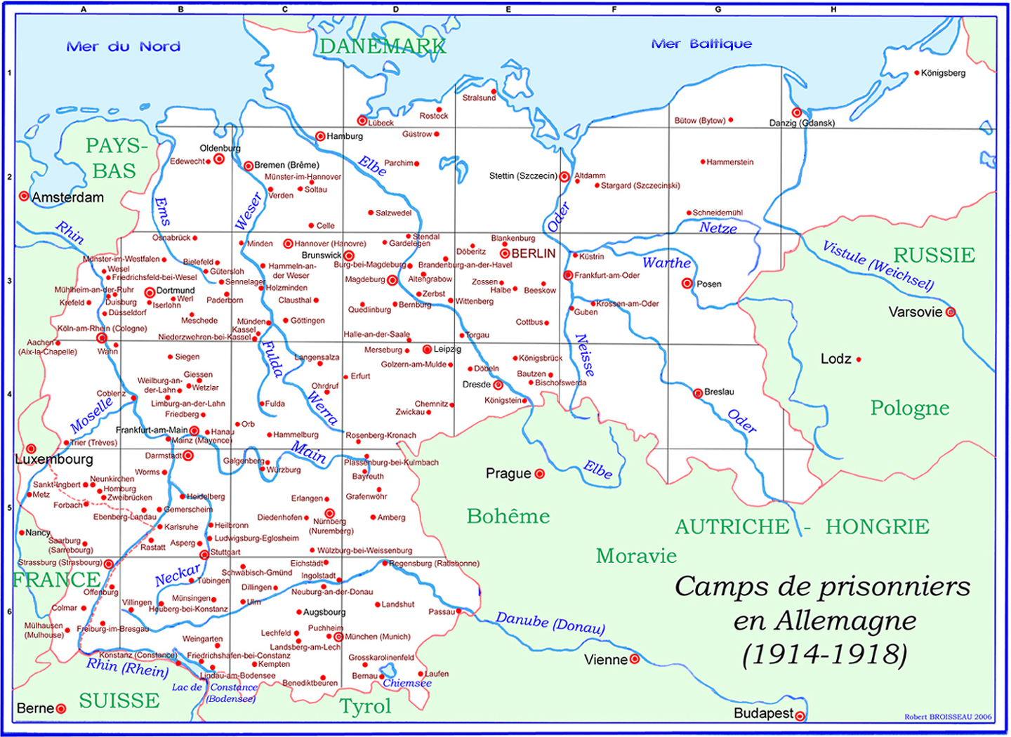 Carte des camps de prisonniers en Allemagne pendant la Première Guerre Mondiale
