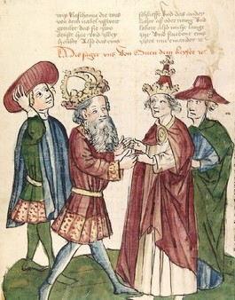 Otton Ier et le pape Jean XII sur une miniature de 1450
