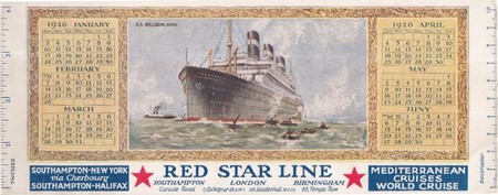 Le Belgenland sur un buvard-calendrier aux couleurs de la Red Star Line