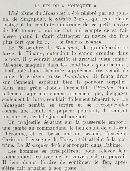 article sur le naufrage du contre-torpilleur Le Mousquet paru dans l'Illustration en 1915