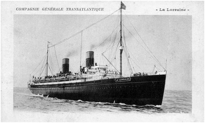 la paquebot La Lorraine de la  Compagnie Générale Transatlantique sur une carte postale ancienne
