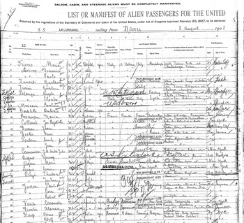 Extrait du registre d'Ellis Island concernant la famille JOSSON